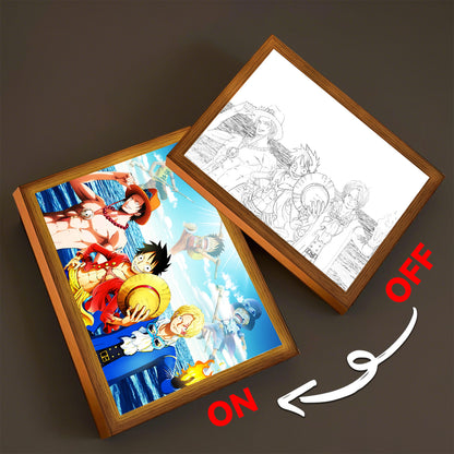 LED Night Light, Anime Photo Frame, Luffy and Zoro Manga Decor, Original Art Birthday Gift, Moon Lamp