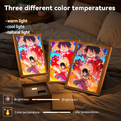 LED Night Light, Anime Photo Frame, Luffy and Zoro Manga Decor, Original Art Birthday Gift, Moon Lamp