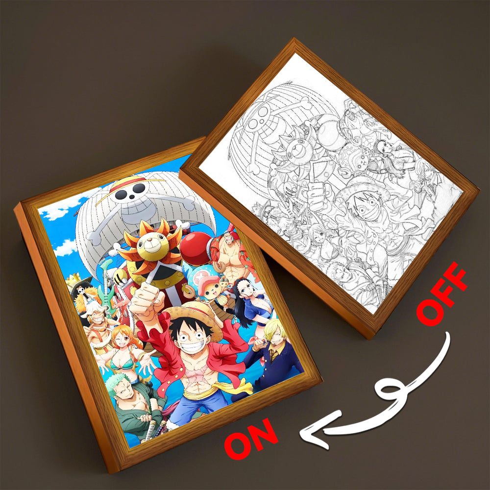 LED Night Light, Anime Photo Frame, Luffy and Zoro Manga Decor, Original Art Birthday Gift, Moon Lamp