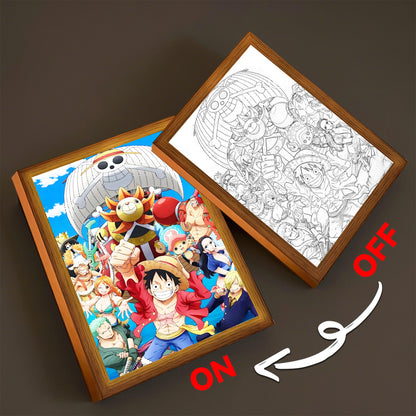 LED Night Light, Anime Photo Frame, Luffy and Zoro Manga Decor, Original Art Birthday Gift, Moon Lamp