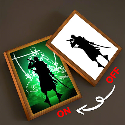 LED Night Light, Anime Photo Frame, Luffy and Zoro Manga Decor, Original Art Birthday Gift, Moon Lamp