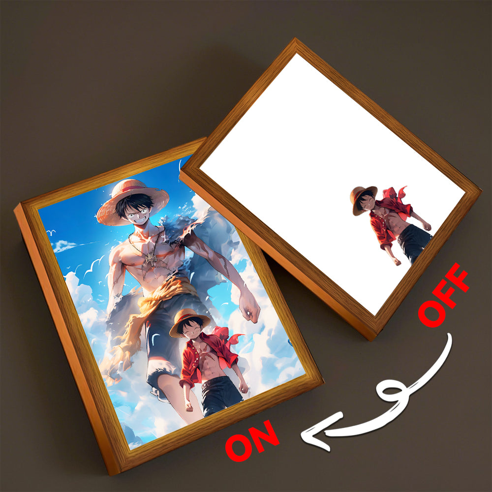LED Night Light, Anime Photo Frame, Luffy and Zoro Manga Decor, Original Art Birthday Gift, Moon Lamp