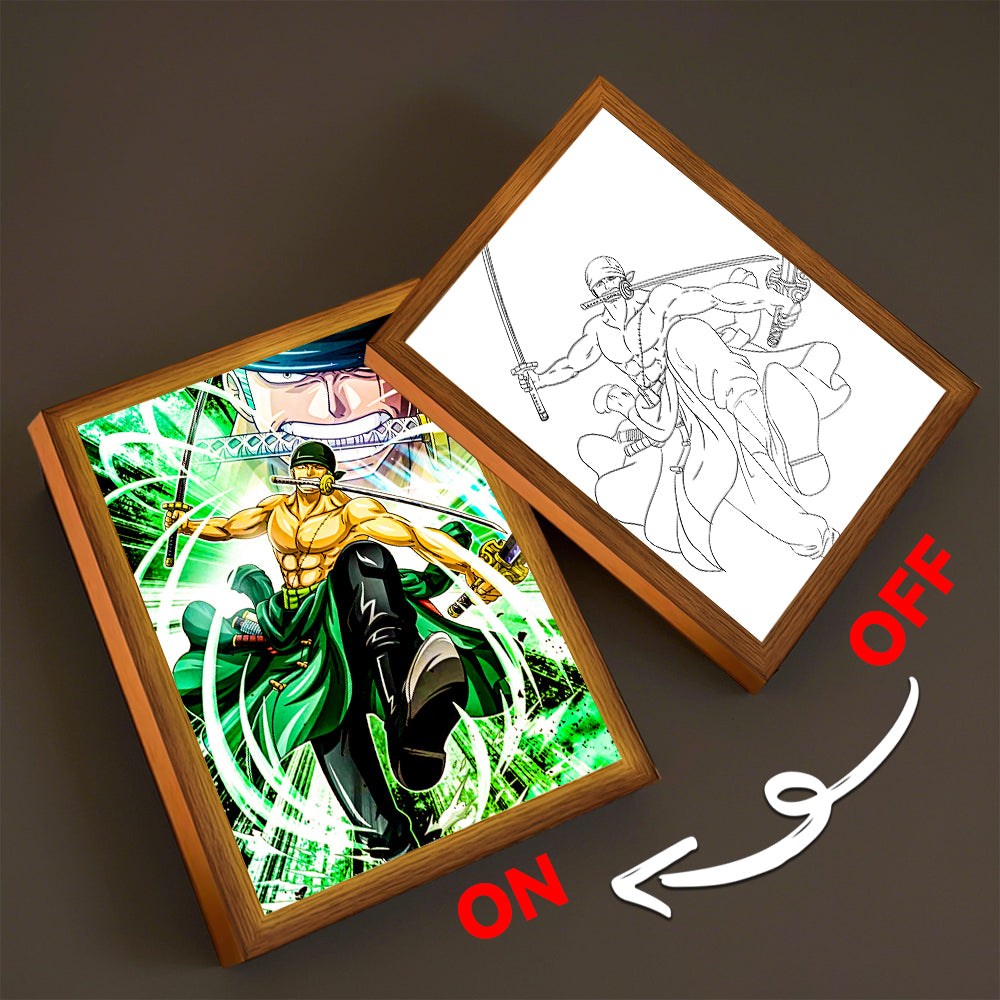 LED Night Light, Anime Photo Frame, Luffy and Zoro Manga Decor, Original Art Birthday Gift, Moon Lamp