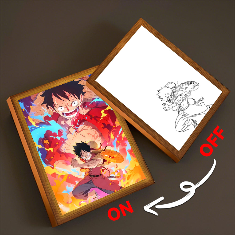 LED Night Light, Anime Photo Frame, Luffy and Zoro Manga Decor, Original Art Birthday Gift, Moon Lamp