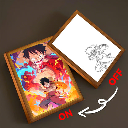 LED Night Light, Anime Photo Frame, Luffy and Zoro Manga Decor, Original Art Birthday Gift, Moon Lamp