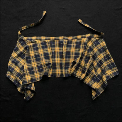 Belted Asymmetrical Skirt, Colorful Yellow Plaid One Piece, Aesthetic Tool and Butt Curtain for Universal Wear