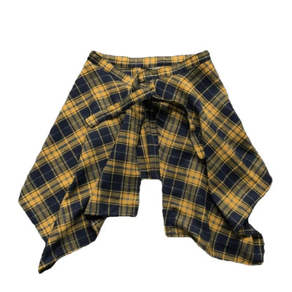 Belted Asymmetrical Skirt, Colorful Yellow Plaid One Piece, Aesthetic Tool and Butt Curtain for Universal Wear