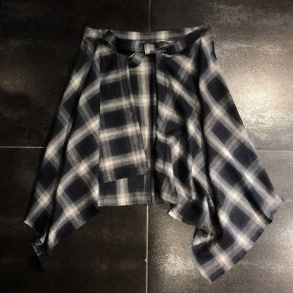 Belted Asymmetrical Skirt, Colorful Yellow Plaid One Piece, Aesthetic Tool and Butt Curtain for Universal Wear