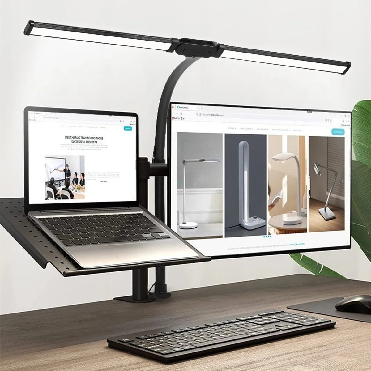 Dimmable Architect Desk Lamp, Dual Head LED Clip On Light, Flexible Monitor Light for Office, Computer, and Reading