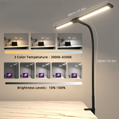 Dimmable Architect Desk Lamp, Dual Head LED Clip On Light, Flexible Monitor Light for Office, Computer, and Reading