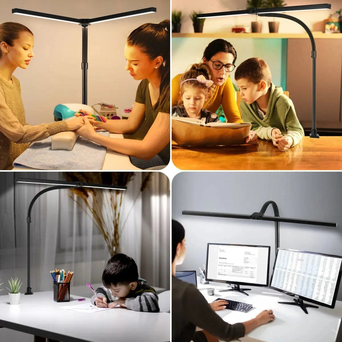 Dimmable Architect Desk Lamp, Dual Head LED Clip On Light, Flexible Monitor Light for Office, Computer, and Reading