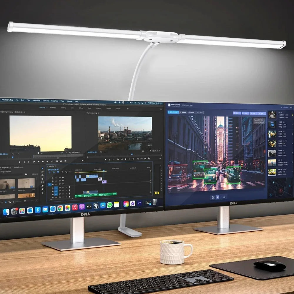 Dimmable Architect Desk Lamp, Dual Head LED Clip On Light, Flexible Monitor Light for Office, Computer, and Reading