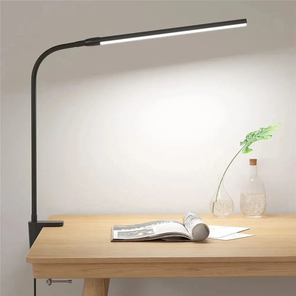 Dimmable Architect Desk Lamp, Dual Head LED Clip On Light, Flexible Monitor Light for Office, Computer, and Reading