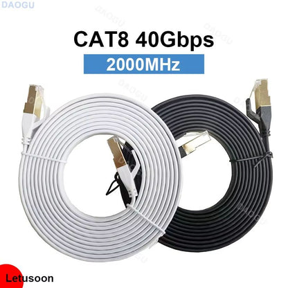 Cat8 40Gbps High-Speed Ethernet Cable -Ultra-Fast 2000MHz RJ45 Flat Network Cable for Gaming, Streaming & Office