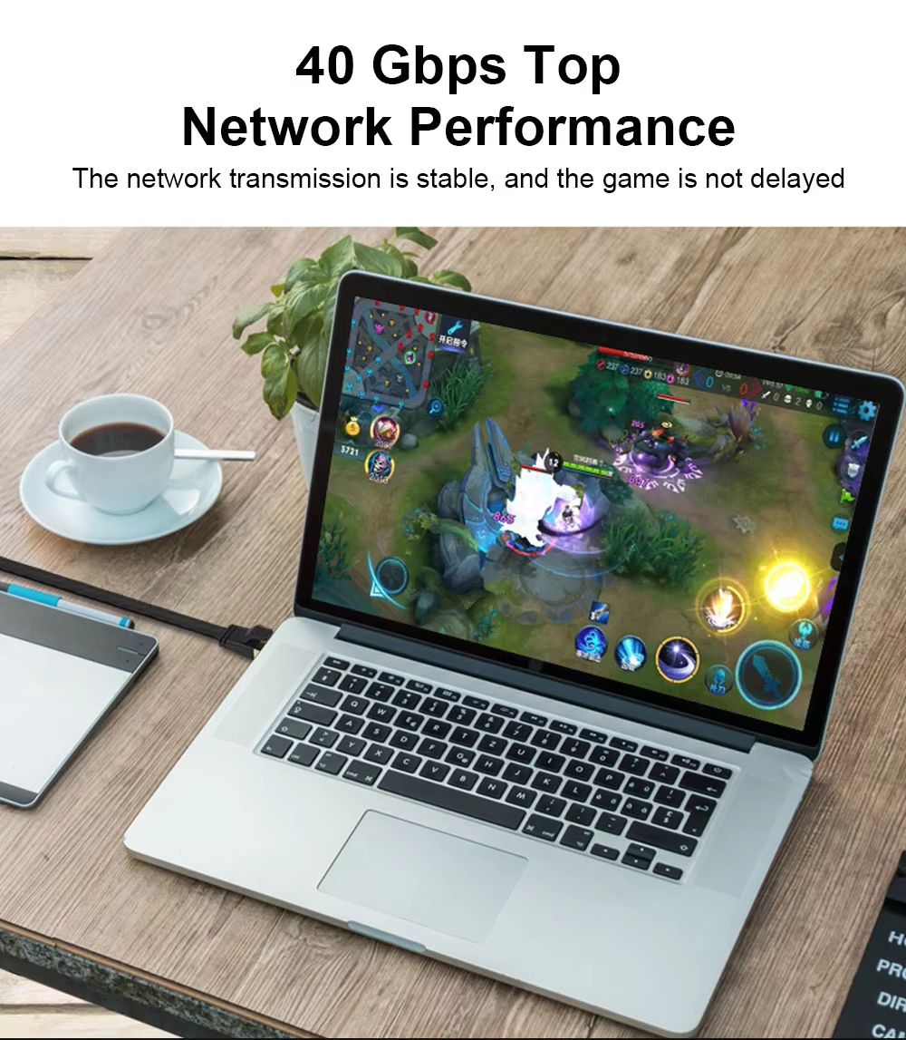 Cat8 40Gbps HighSpeed Ethernet Cable UltraFast 2000MHz RJ45 Flat Network Cable For Gaming Streaming 1