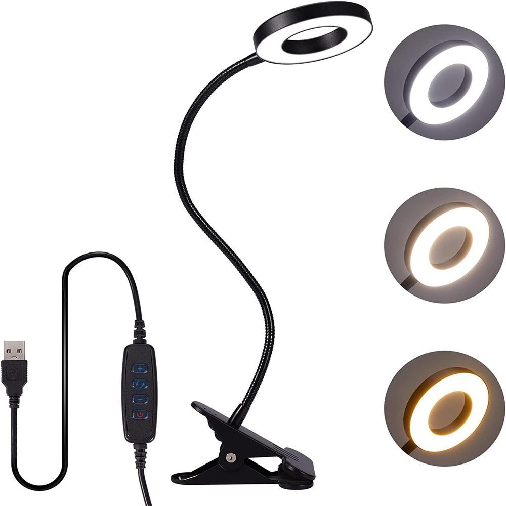 USB Book Light, LED Desk Clip Lamp, 360 Flexible Gooseneck, Brightness Adjustable Reading Table Light