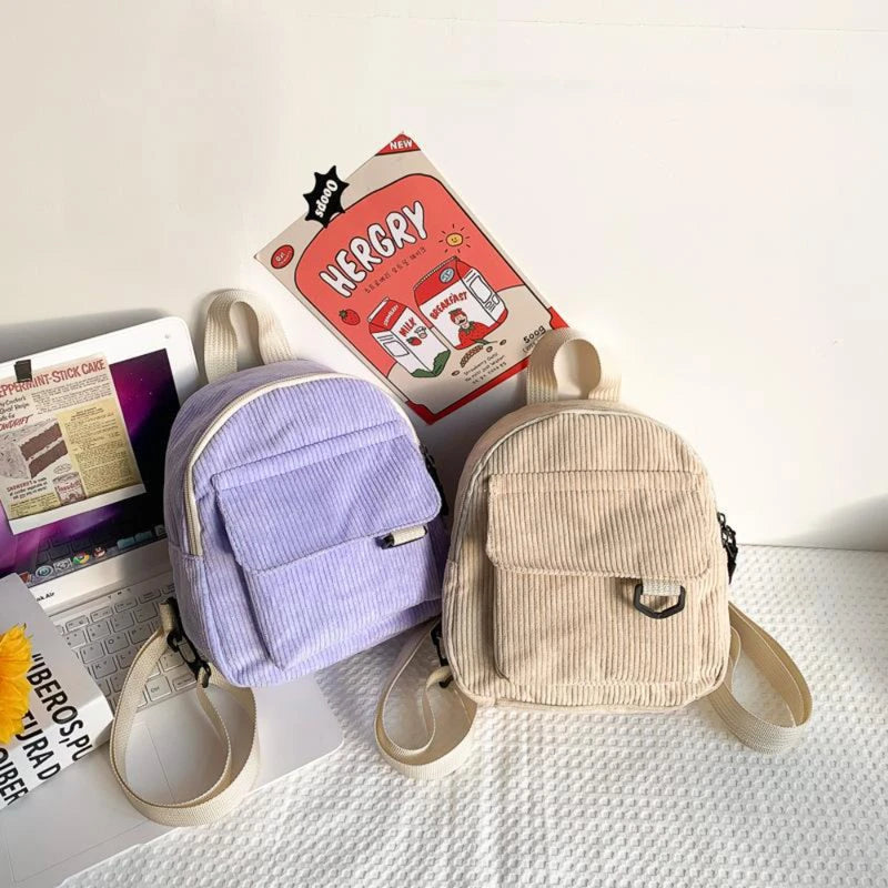 Corduroy texture, mini backpack ins, versatile backpack, super popular cute, commuting makeup bag, student bag