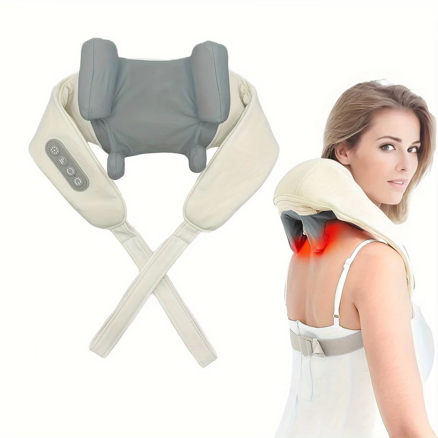 Wireless Shoulder And Back Kneading Massage, Beige Neck And Shoulder Massager, Shawl Trapezius Neck Cervical Masajeador