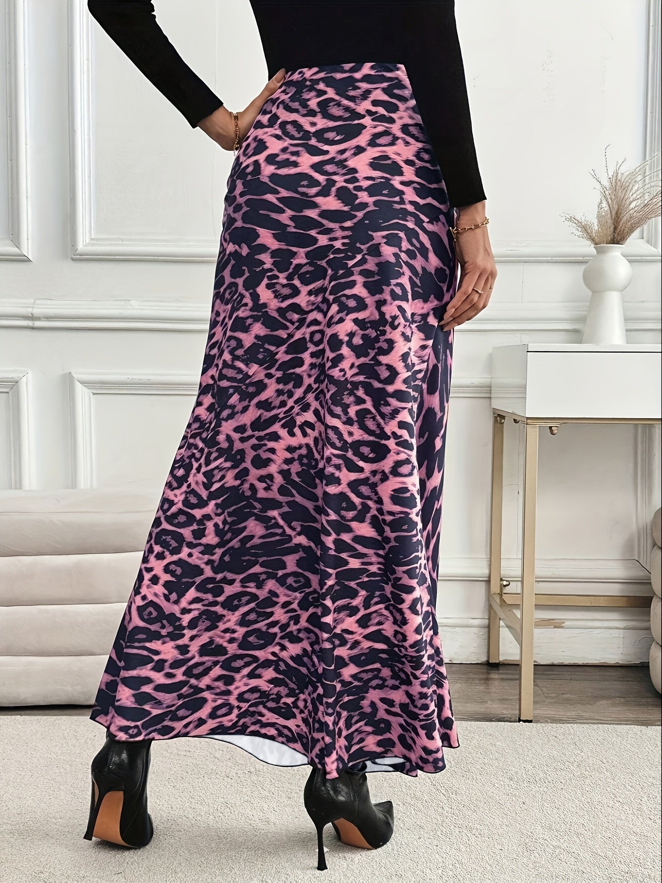 Plus Size Autumn Skirt, Women's A-Line Mid-Length Skirt, Flowy High Waist Tummy Control Style