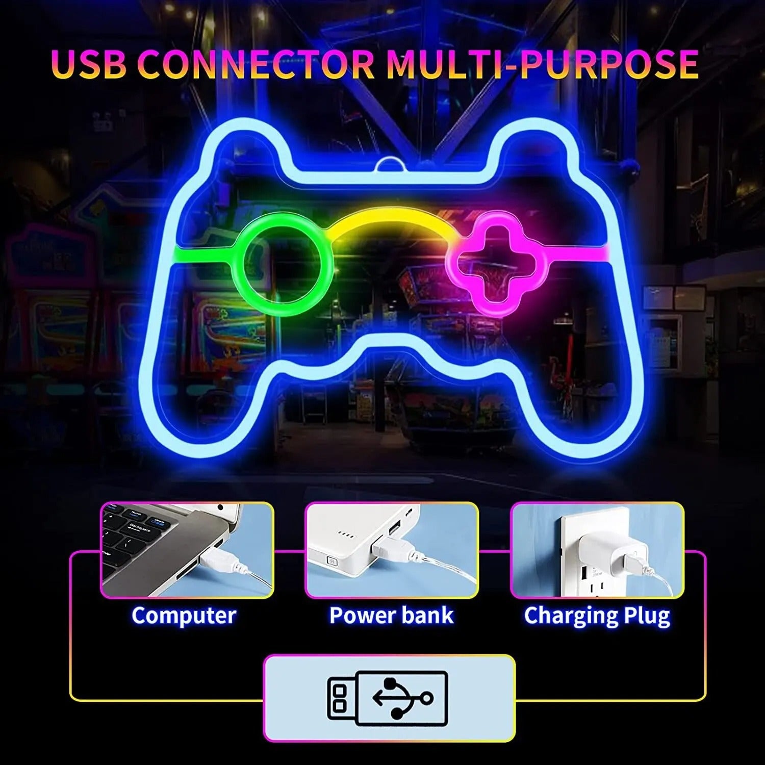 USB Powered Game Controller Neon Light, Gaming Room Decor, Childrens Room Art, LED Neon Sign