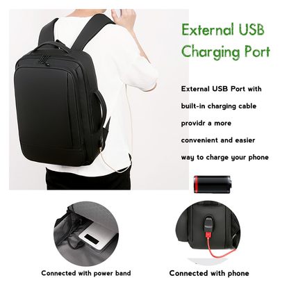 Business Casual Men's Backpack, Expandable Travel Backpack, With USB Charging, Waterproof Fabric, Suitable for Daily Use