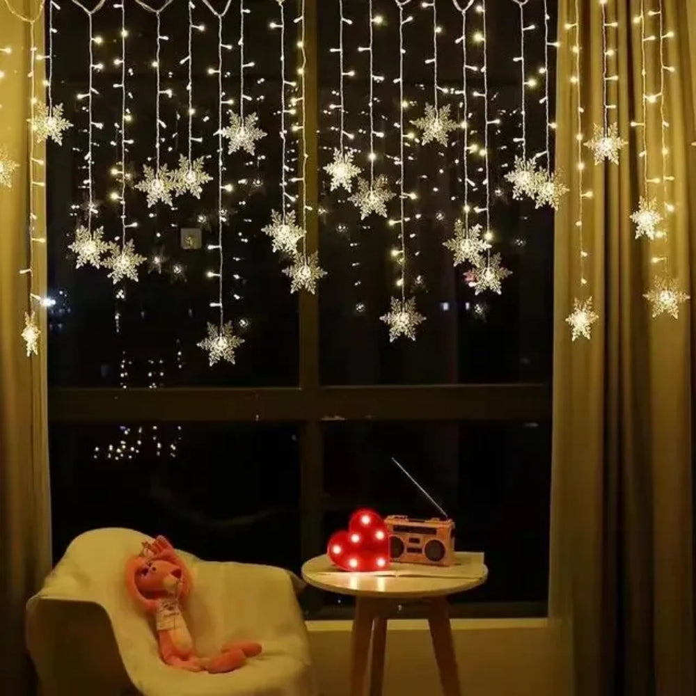 Christmas Snowflakes String Lights, Flashing Fairy Curtain, Outdoor Holiday Party Garland, New Year Decoration