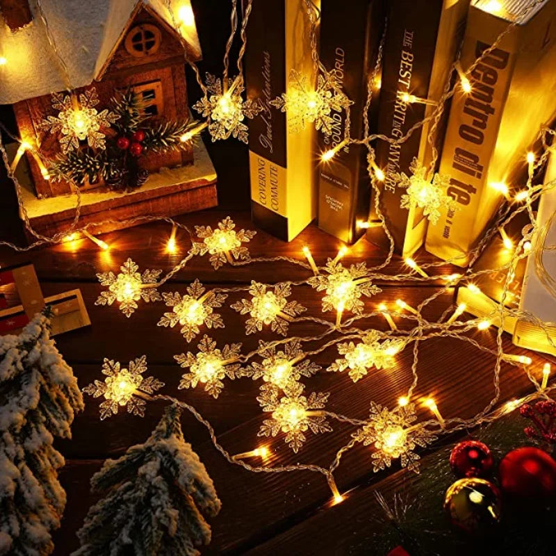 Christmas Snowflakes String Lights, Flashing Fairy Curtain, Outdoor Holiday Party Garland, New Year Decoration