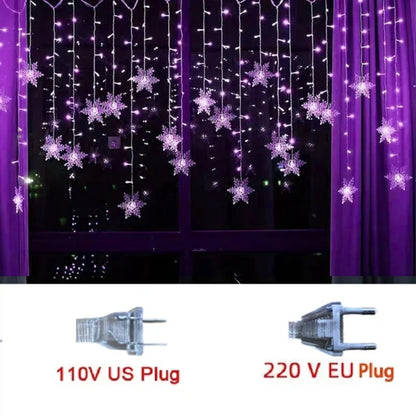 Christmas Snowflakes String Lights, Flashing Fairy Curtain, Outdoor Holiday Party Garland, New Year Decoration