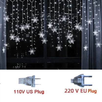 Christmas Snowflakes String Lights, Flashing Fairy Curtain, Outdoor Holiday Party Garland, New Year Decoration
