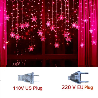 Christmas Snowflakes String Lights, Flashing Fairy Curtain, Outdoor Holiday Party Garland, New Year Decoration