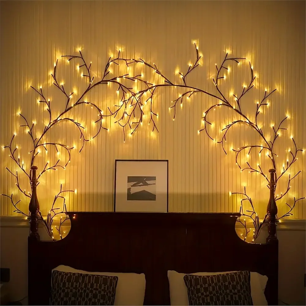 USB Willow Vine Branch Lights, 8 Modes Warm White Light, for Room Wall Kitchen Coffee Shop Christmas Halloween Decor