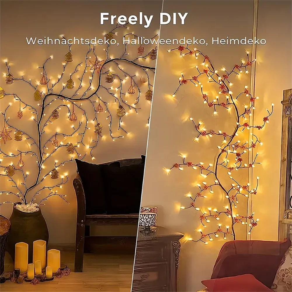 USB Willow Vine Branch Lights, 8 Modes Warm White Light, for Room Wall Kitchen Coffee Shop Christmas Halloween Decor