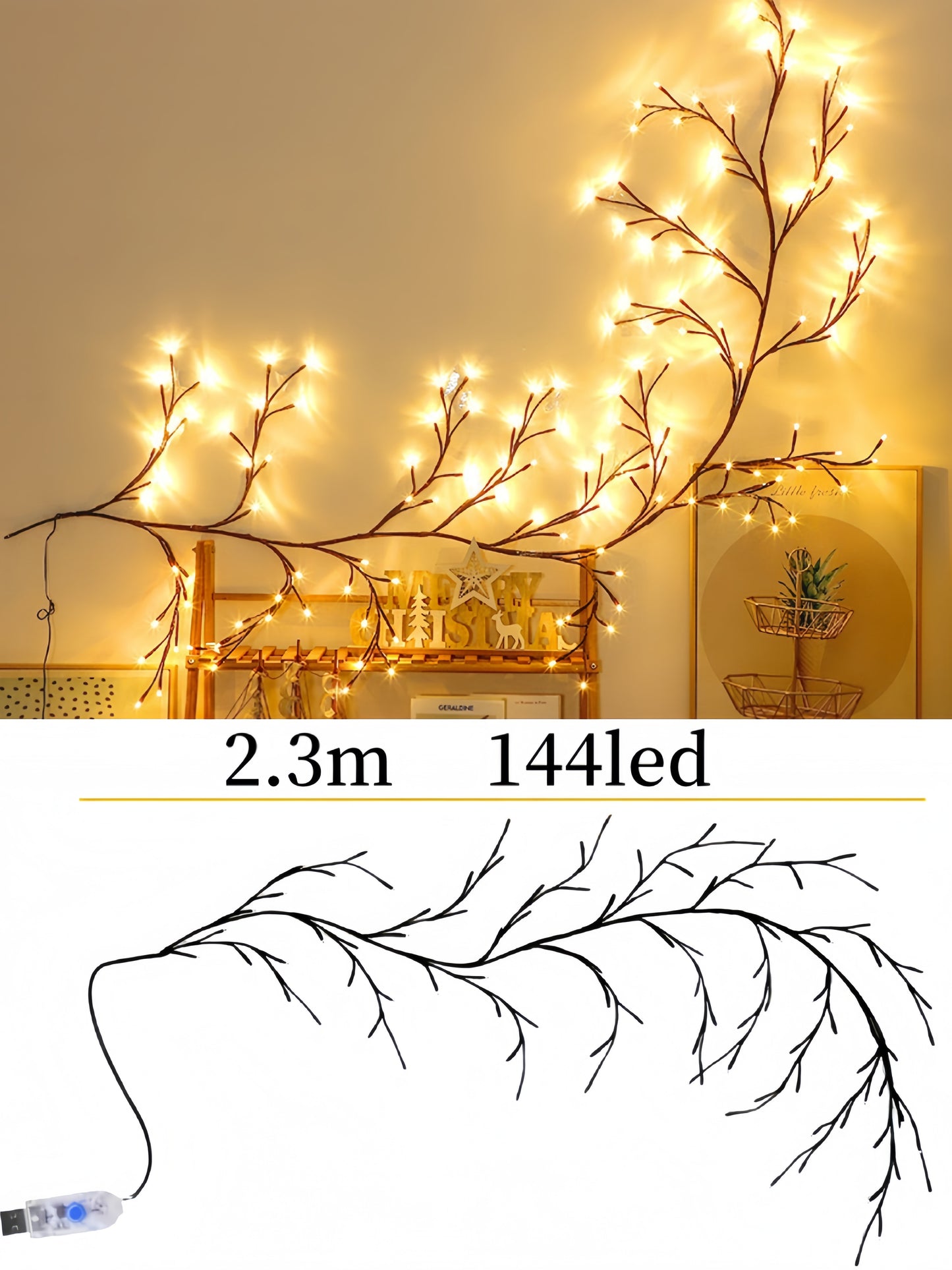 USB Willow Vine Branch Lights, 8 Modes Warm White Light, for Room Wall Kitchen Coffee Shop Christmas Halloween Decor