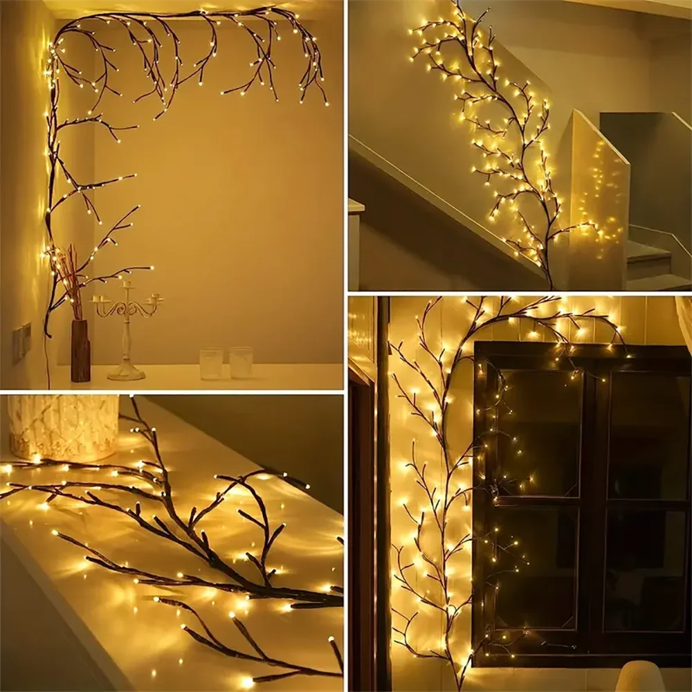 USB Willow Vine Branch Lights, 8 Modes Warm White Light, for Room Wall Kitchen Coffee Shop Christmas Halloween Decor