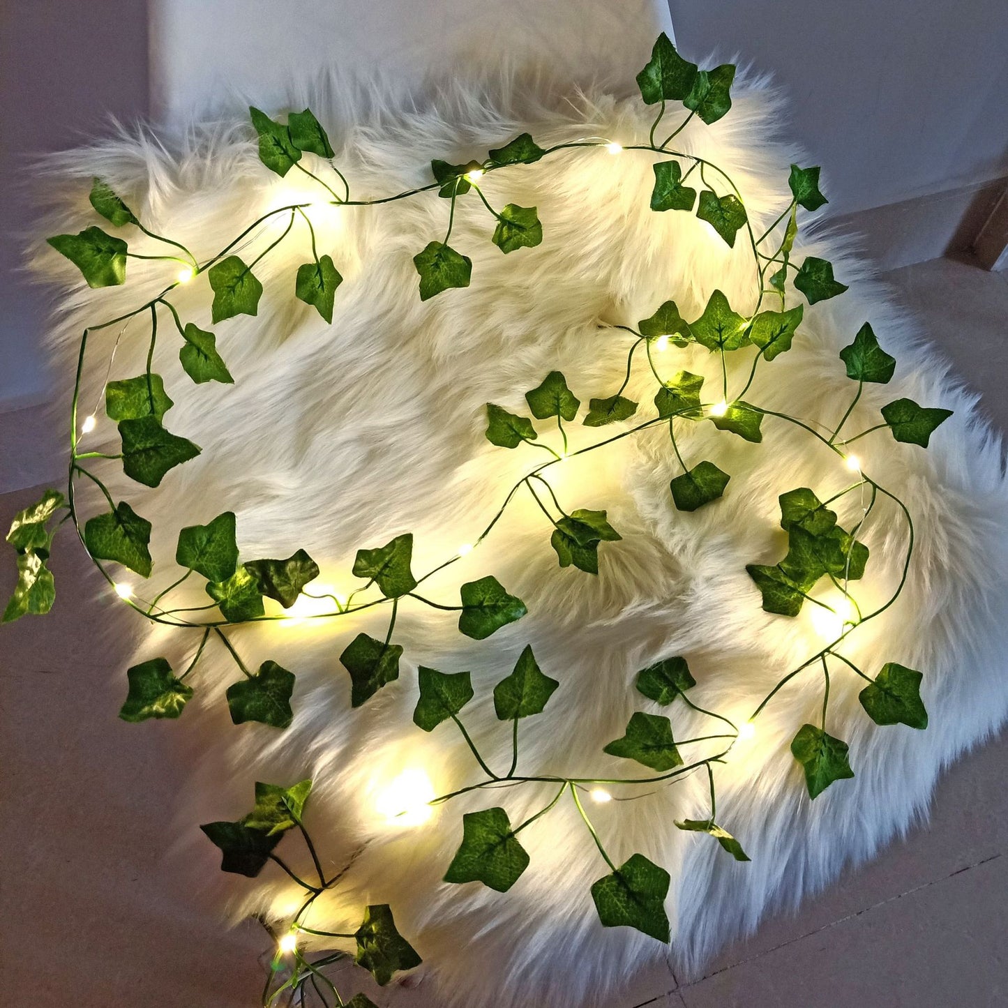 Glowing Artificial Plant Garland, Silk Fake Green Leaf Ivy Vine with LED String Lights, for Wedding and Home Bedroom