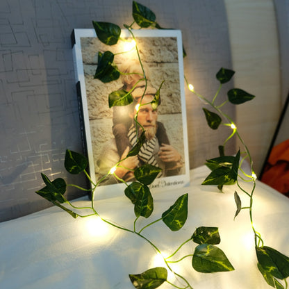 Glowing Artificial Plant Garland, Silk Fake Green Leaf Ivy Vine with LED String Lights, for Wedding and Home Bedroom