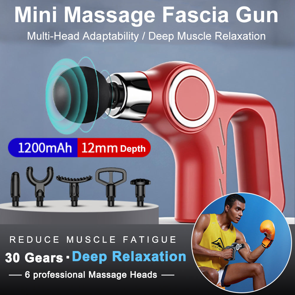 Deep Tissue Massage Gun, Mini Massage Fascia Gun, Muscle Massager 30 Speeds, 6 Head Attachments for Back and Neck