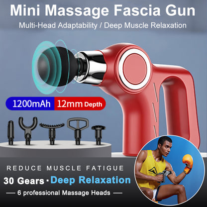 Deep Tissue Massage Gun, Mini Massage Fascia Gun, Muscle Massager 30 Speeds, 6 Head Attachments for Back and Neck