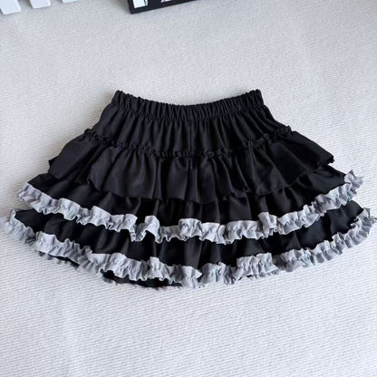 Purple Pumpkin Cake Skirt, Mini Skirt, Sweet Lolita Fashion with Fluffy White Lace and Pleats