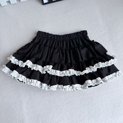 Purple Pumpkin Cake Skirt, Mini Skirt, Sweet Lolita Fashion with Fluffy White Lace and Pleats