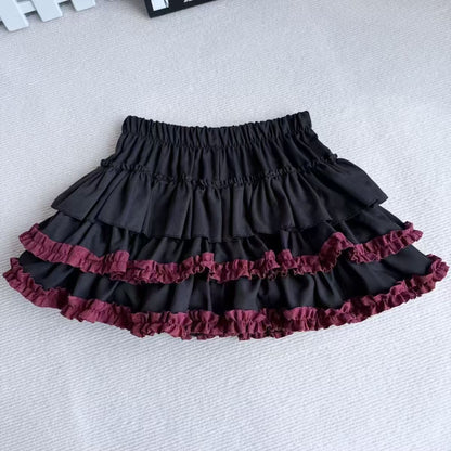 Purple Pumpkin Cake Skirt, Mini Skirt, Sweet Lolita Fashion with Fluffy White Lace and Pleats