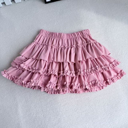 Purple Pumpkin Cake Skirt, Mini Skirt, Sweet Lolita Fashion with Fluffy White Lace and Pleats