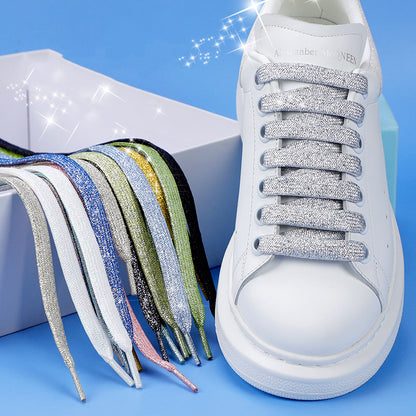 Shiny Flat Glitter Shoelaces, Gold Silver Colorful Shoe Strings, Athletic Running Sneakers Laces for Boots