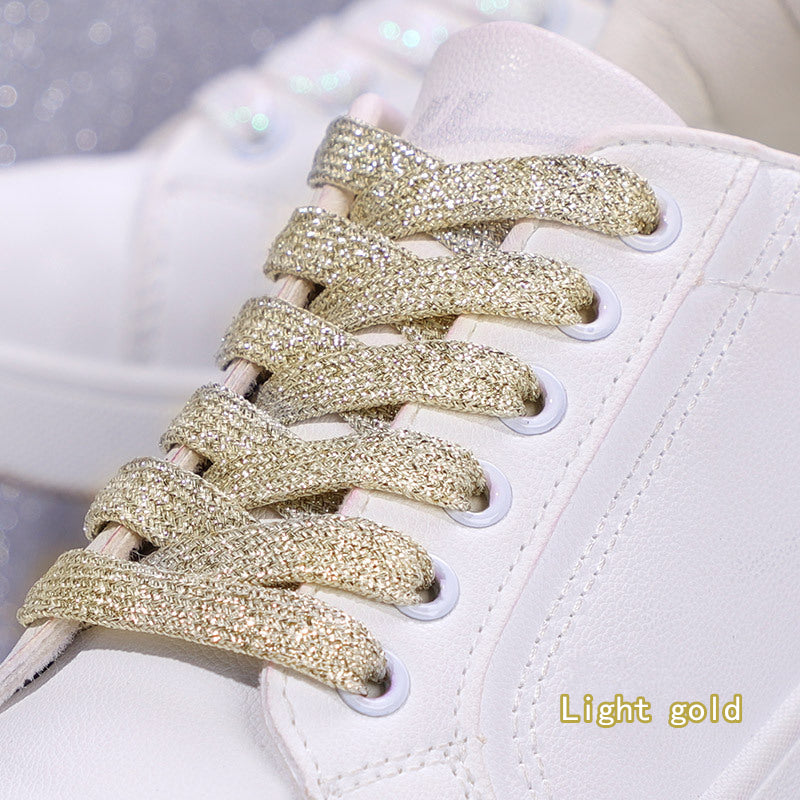 Shiny Flat Glitter Shoelaces Gold Silver Colorful Shoe Strings Athletic Running Sneakers Laces For  8