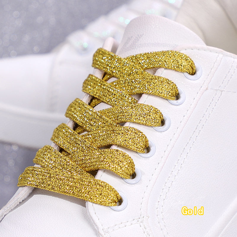 Shiny Flat Glitter Shoelaces Gold Silver Colorful Shoe Strings Athletic Running Sneakers Laces For  10