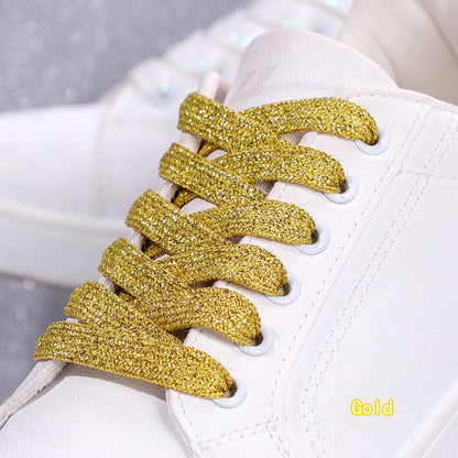 Shiny Flat Glitter Shoelaces Gold Silver Colorful Shoe Strings Athletic Running Sneakers Laces For  10