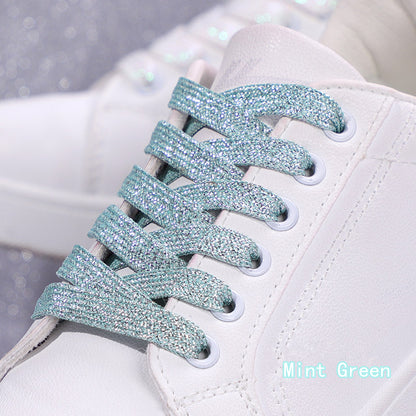 Shiny Flat Glitter Shoelaces Gold Silver Colorful Shoe Strings Athletic Running Sneakers Laces For  16