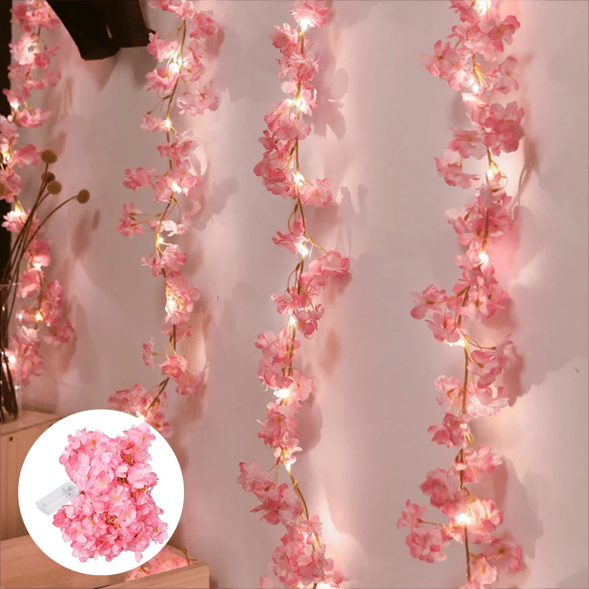 Cherry Blossom String Lights, Artificial Flower Garland with Fairy Lights, for Wedding, Party, Bedroom Decoration