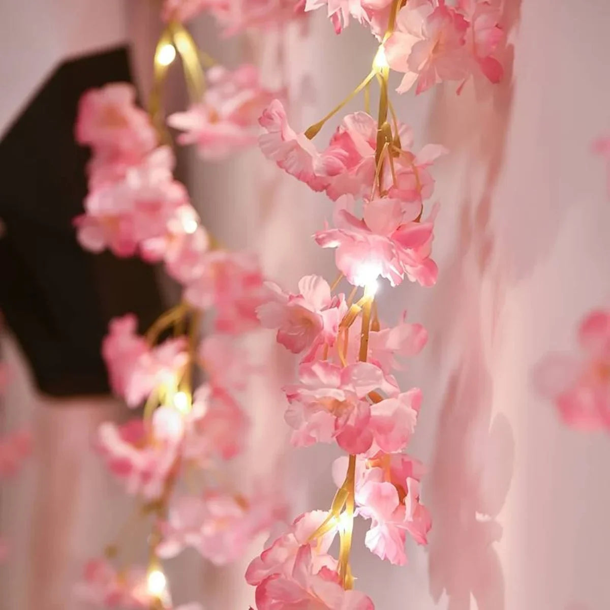 Cherry Blossom String Lights Artificial Flower Garland With Fairy Lights For Wedding Party Bedroom  2