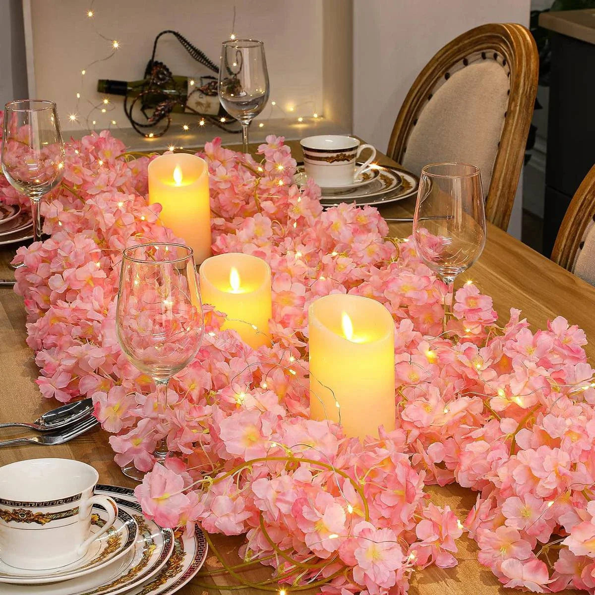 Cherry Blossom String Lights Artificial Flower Garland With Fairy Lights For Wedding Party Bedroom  4